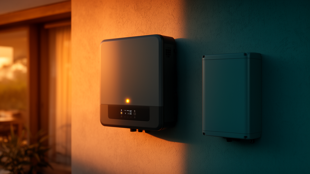 BIRISOL hybrid kit: inverter and battery mounted on a wall